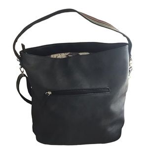 DAVID JONES Paris Satchel Faux Leather 2 Straps Zip Top Abstract Lining 13x12x6